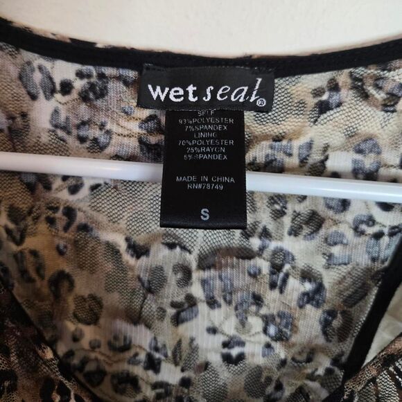 Wet Seal 2000s Y2K Cheetah Animal Sheer Peplum Flare Ruffle Zipper Blouse Small - Picture 4 of 5